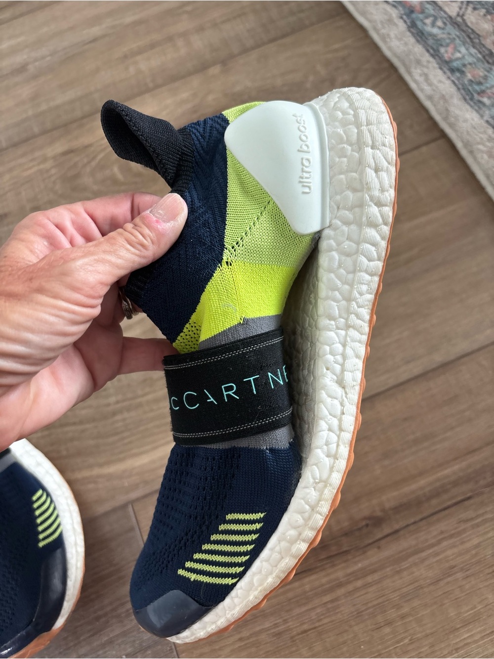 Stella McCartney Adidas Ultraboost 3D Navy and Lime Slip-On Sneaker - Picture 14 of 15